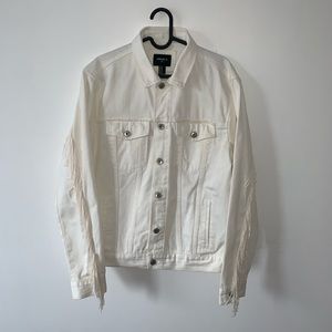 Forever 21 White Denim Jacket with Custom Fringe